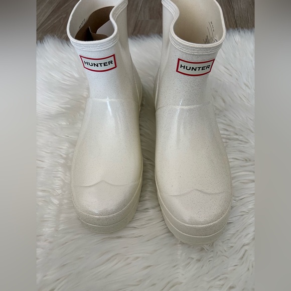 Hunter Off-White Glitter Short Rain Boots Size 11 NWOB